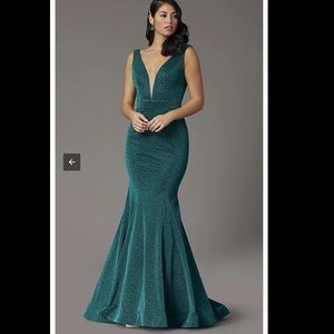 JVN by Jovani Emerald Green Glitter Long Dress